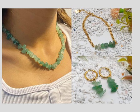 Parures Aventurine💚 collier,  bracelet et boucles d'oreilles/ en pierre naturelle / Madagascar