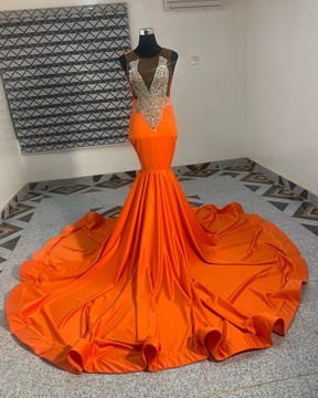 Orange sleeveless prom dress