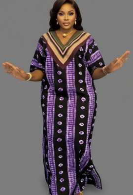 Robe kaftan longue en batik à motifs multicolores Kemi