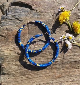 Blue wax hoop earrings