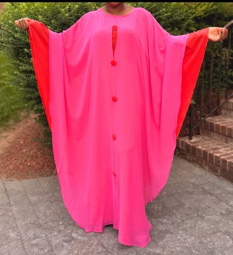Elegant Vibrant Pink Stylish Chiffon Sheer Layered Kaftan Maxi Dress