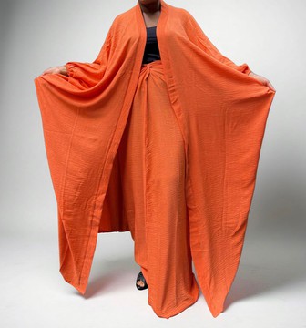 Orange Oversized Crepe Maxi Cardigan Top and Wrap Skirt Set