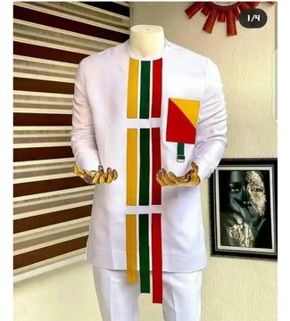 Costume traditionnel blanc fin pour hommes africains avec pantalon assorti