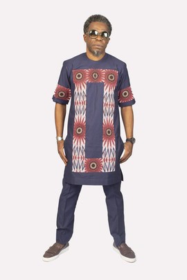 African Blue Suit with Ankara Patchwork, African Men Clothing, African Men Suit, African Wedding Men
