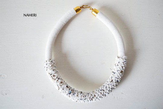African Beaded White Necklace | Zulu Beaded Tribal Necklace | One size fits all
