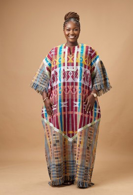 Akwete Handwoven Aso-Oke Fringe Kaftan Gown|Wedding guest attire| Cultural Festivals