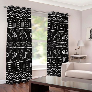 Bogolan Print African Curtains Blackout Grommet Style (Two-Piece)(LARGER SIZES AVAILABLE)