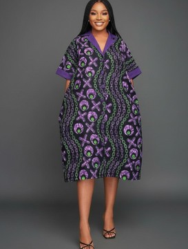 Elegant Violet Kaftan Dress with Unique Print