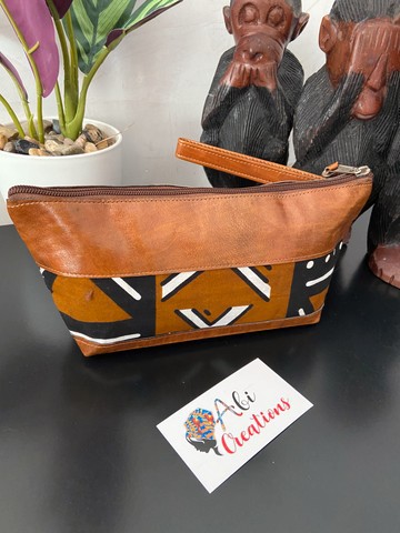 Large leather &amp; bogolan pencil case
