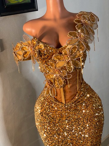 3d gold wedding reception / prom dress