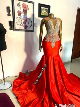 Red silky prom dress