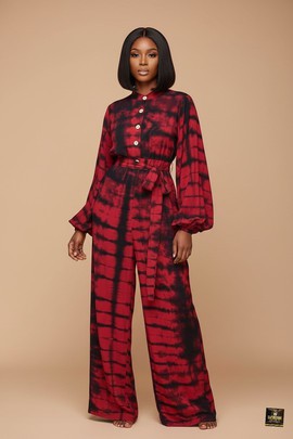 Crimson &amp; Onyx Hand-Dyed Adire Jumpsuit