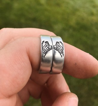 2pcs matching ring double skeleton|Pinky swear engraved ring pair