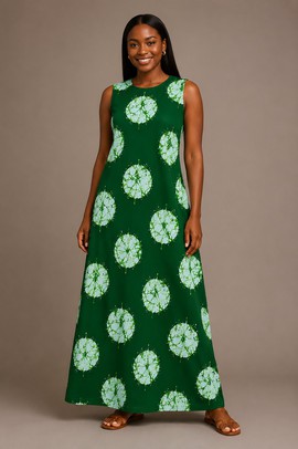 Maxi Shift Dress – Green Batik