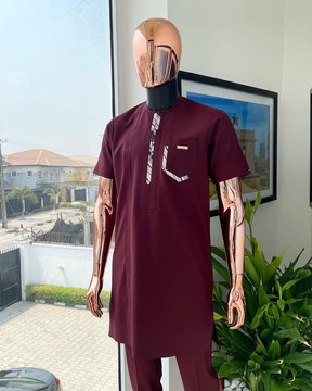 A mulberry burgundy, sport theme paisley flap &amp; layered pocket detailing kaftan