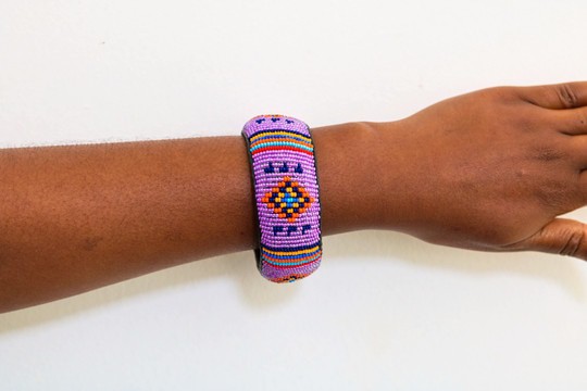Handmade Purple African Beaded Cuff Bracelet for Women – Colorful Statement Bangle