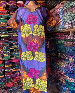 Adire Boubou, African Bubu, African Print Kaftan, Adire Silk Dress, Tie &amp; Dye Dress