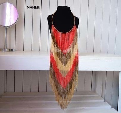 African Beaded Fringe Necklace | Handmade jewelry | Romantic tribal Necklace