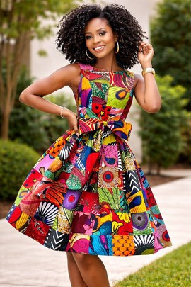 Aya short patchwork wax print dress
