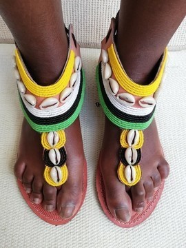Masai Beaded sandals, African cowrie shell sandals, Women Sandals, Leather sandals, Beach sandals