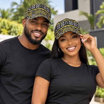 Casquette à visière imprimée de motifs tribaux colorés en bogolan | Accessoire de mode africaine | Bynelo