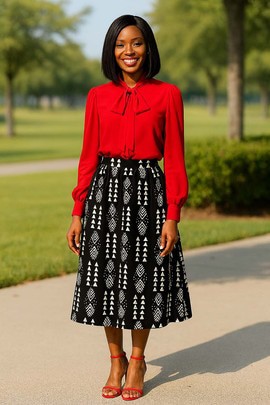 Bogolan Print African Skirt Style | Midi Black &amp; White