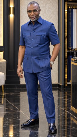 Costume safari de luxe bleu à fines rayures pour homme