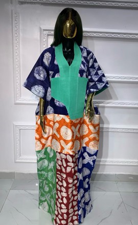 Adire Kampala batik Maxi Dress Boubou Kaftan Bubu