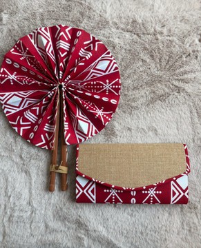 Ensemble éventail et pochette en cire de qualité supérieure : artisanat sénégalais authentique – Pochette en cire à cadeau unique