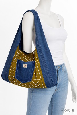 Handbag made from recycled old jeans and wax
