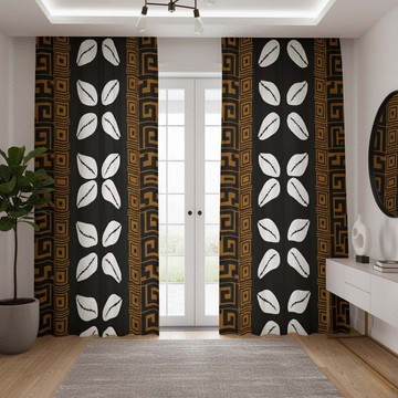 African Geometric Blackout Curtains Cowrie Print (Two-Piece) LARGER SIZES AVAILABLE