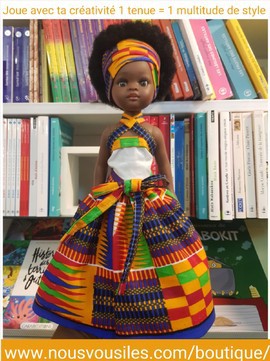 Ilany Colibri Dolls Black Doll - Kenté Loincloth - Adjustable Dress