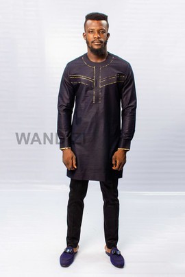 Black African Men Suit with paisley piping, African Mens Wear, African Mens Clothing