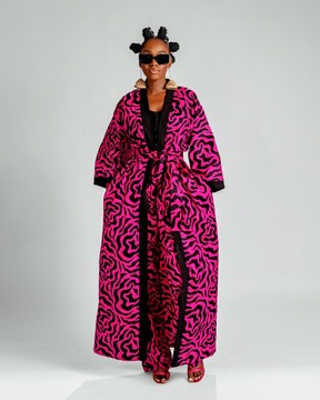 Jolene Long Kimono Jacket | Pink and Black Print Success