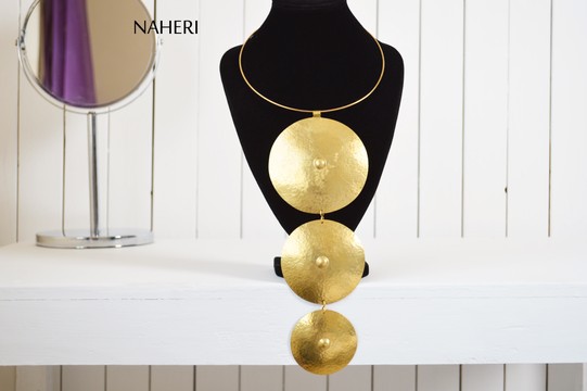 African brass necklace tribal metalsmith designer neck piece