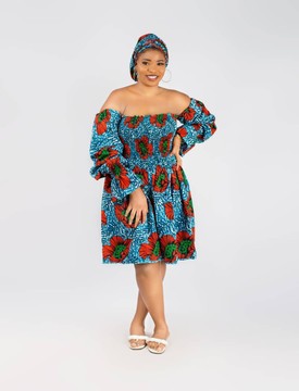 Off Shoulder Dress / Smoked Wax Head Work| Ankara Gown| Ankara Dress| Gifts For Her