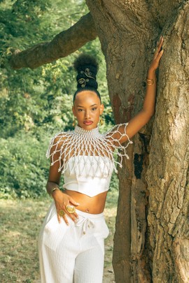 “Queen Amina” bead &amp; wax cape necklace