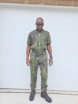 Men Digital Camo Jumpsuit, Modern Tactical Flight Suit, Green Camouflage Men Romper