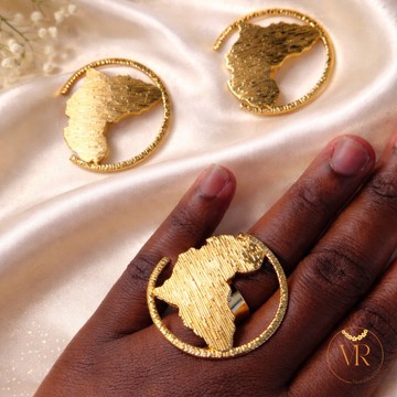 Africa Gold Set – Adjustable Ring &amp; Earrings