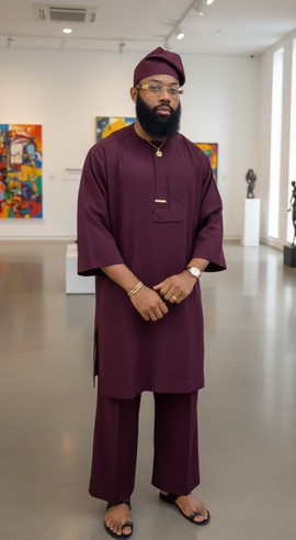 Elegant Burgundy Agbada-Style Senator Wear for Men – Premium Custom Tailored African Outfit