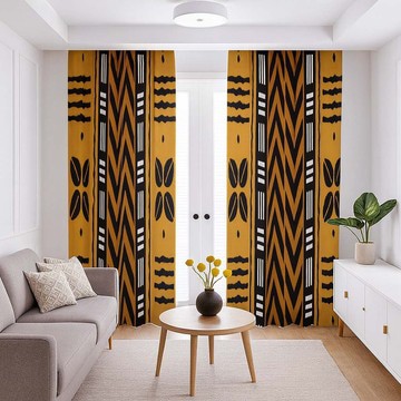 Mudcloth Print Orange Blackout Curtains (Two-Piece) LARGER SIZES AVAILABLE