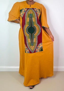 Burnt Yellow Dashiki Detail Red Maxi Dress