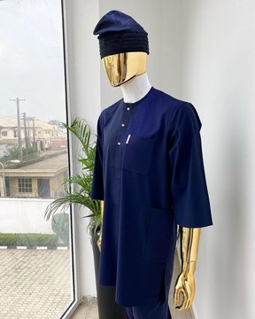 A Navy blue 3/4 sleeve men’s tailored senator kaftan