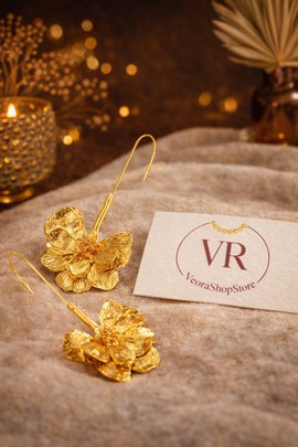 Gold African flower earrings – ethnic chic jewelry – stainless steel