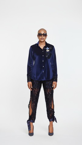 Tales By Moonlight Velvet Shirt and Katherine Velvet Lace Ankle Tie shorts-pants