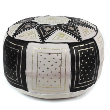 Grand pouf en vrai cuir Naturel Noir