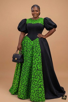 Ankara &amp; Crepe Maxi Dress and Puff Sleeves|Garden parties|Casual fit|Daytime Outings|Brunch dates