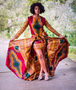 Ensemble plumeau et mini robe Dashiki rouge imprimé africain Ankara Dashiki