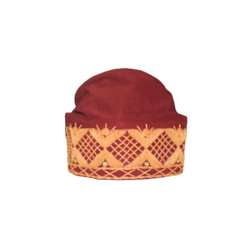 Maroon Gold Embroidered Hat/Cap, Yoruba Traditional Embroidered Cap, Yoruba Cap