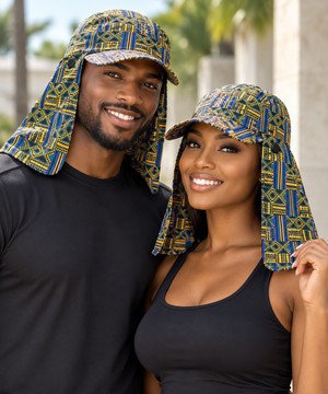 Tribal Kente Print Knitted Sun Hat With Neck Flap | African Summer Fashion | Bynelo